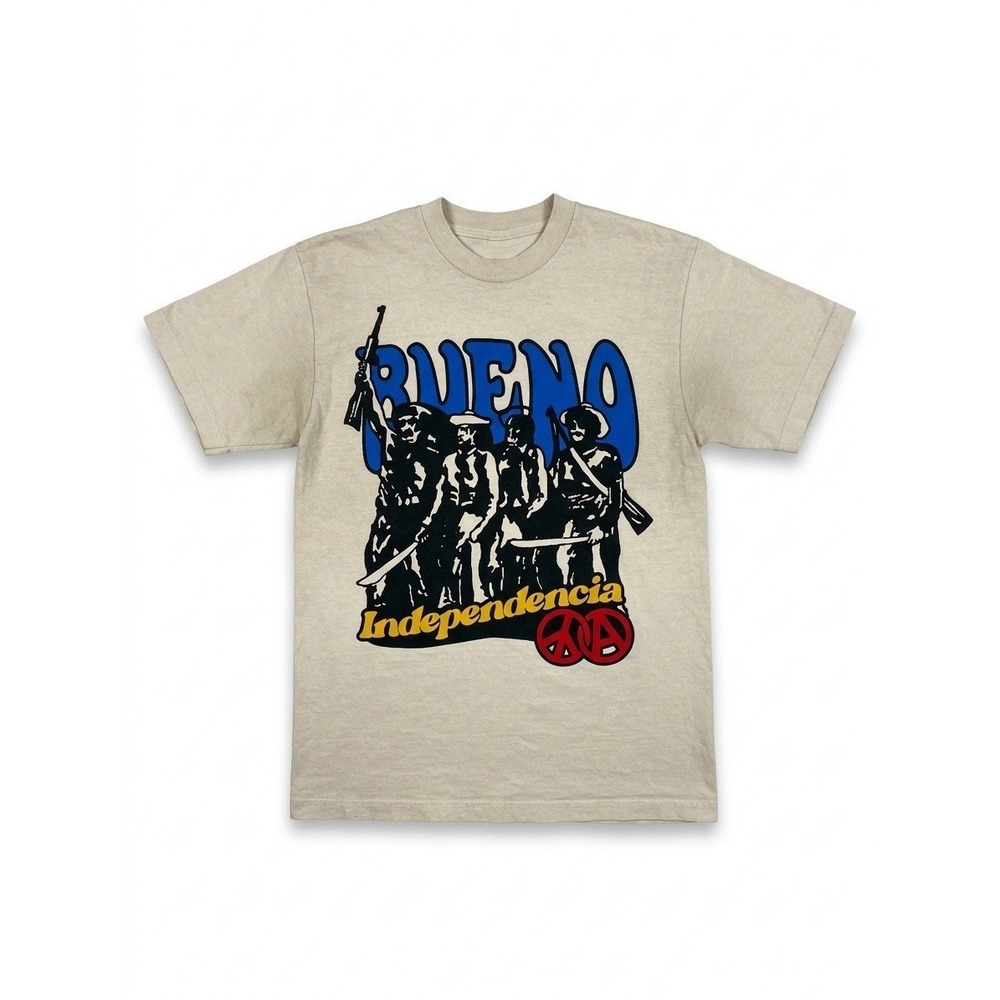 Bueno "It Means Good" T-Shirt Mens Cream Size S Pop-Up Art Bario‎ Independencia